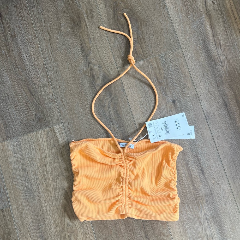 Zara orange gathered crop top